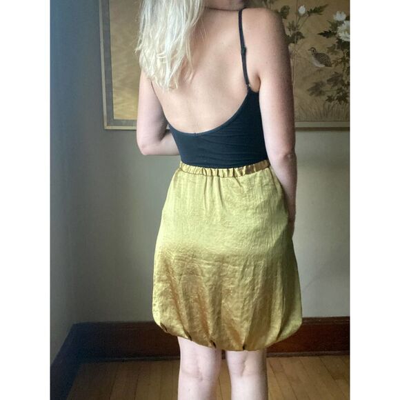 Satin Cupcake Bubble Hem Metallic Bottom Chartreuse Skirt Vera Wang Small - Picture 6 of 7